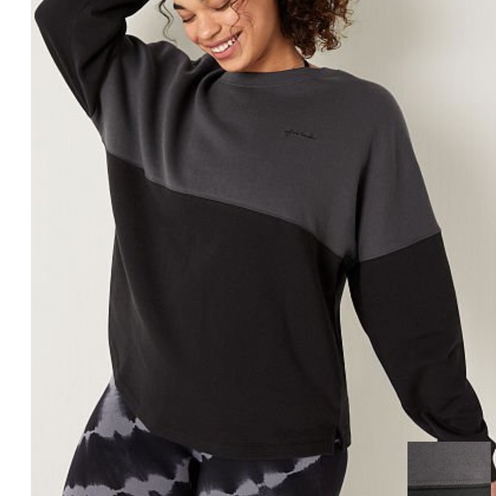 PINK- black and grey varsity crew sweatshirt. Brand new size large